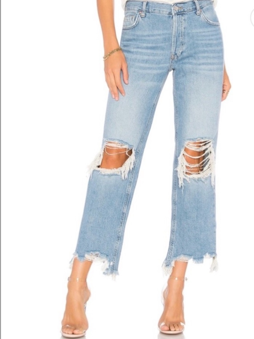 We The Free Light Blue Distressed Straight-Leg Jeans